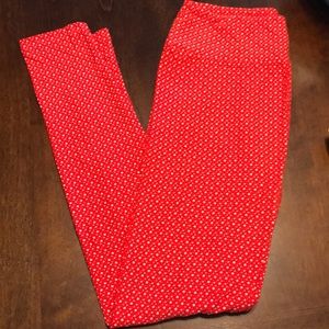 LuLaRoe Red with White dot Leggings